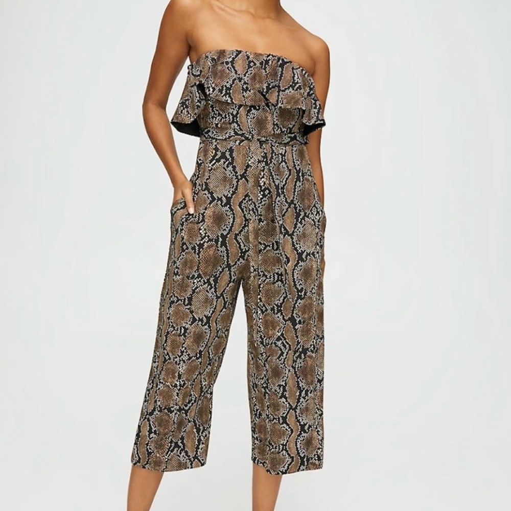 Aritzia Strapless Snake Print Jumpsuit in Brown and Black